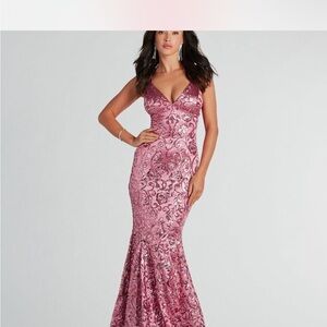 Windsor Pink and Gold Sequin Prom Gown Sleeveless V-Neck